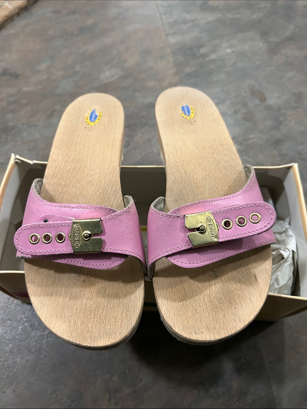 Dr. Scholl’s Original Excersize Sandals Pink Slide Leather Adjustable Buckle